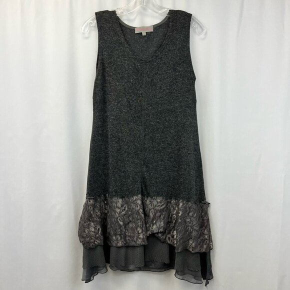 Pretty Angel Womens A Line Dress Gray Scoop Neck Sleeveless Ruffle Lace Small - Picture 1 of 10